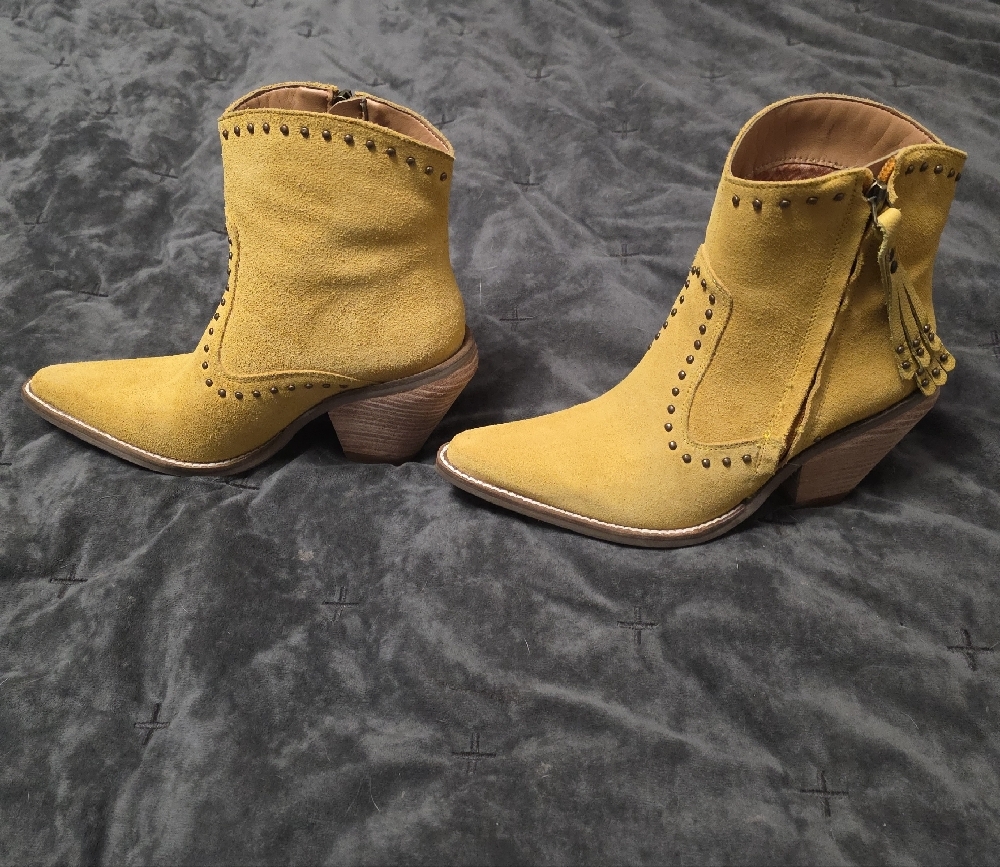Dingo Mustard Ankle Boots with Studded Detail